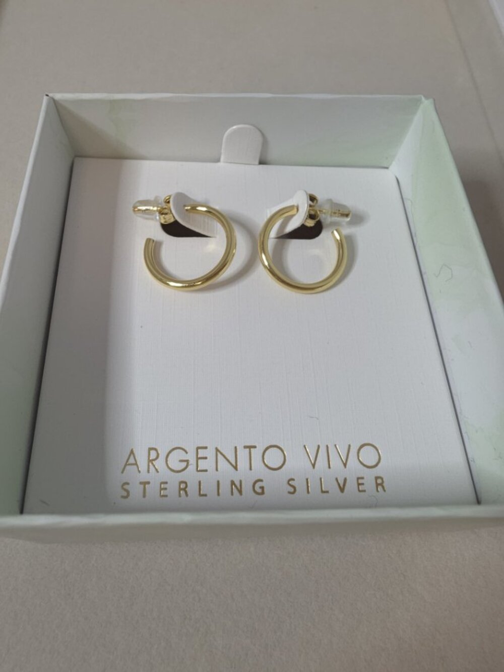 Argento Vivo Gold Tone Sterling Hoop Earrings 925 3/4" NIB